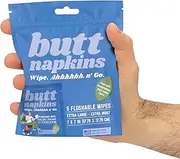 Butt Napkins - Water-Based Flushable Wipes, Individually Wrapped, For On-The-Go & Travel, Running, Camping, Festivals. Unscented & Hypoallergenic, Adult Sized (Camping, 5 Count (Pack of 1))