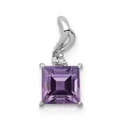 Sterling Silver Rhodium Plated Diamond u0026 Amethyst Square Pendant