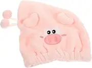 Ipetboom Cartoon Hair Drying Towel Cap for Adults Absorbent Coral Fleece Hair Wrap Quick Bath Accessory Adorable Design Pig Style