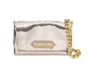 TOM FORD MINI LABEL SEQUINED LEATHER CHAIN BAG ROSE GOLD