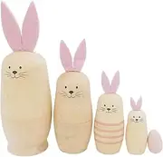 5pcs Russian Nesting Dolls Little White Rabbit Shape Stacking Dolls with Pink Ears Cute Matryoshka Doll for Entertainment