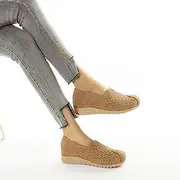 [XWCG] Ladies Faux Leather Closed Toe Wedges Sandals Flat Gladiator Summer Flip Flops Hollow Platform Sandals Summer Fashion Casual Low Heel Slip on Slippers,Brown,US4.5/EU35