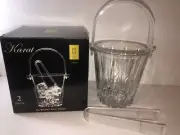 Circleware Crystal Glass Small Ice Bucket w Handle Tong Turkey Karat