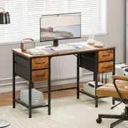 ApexSpace Computer Desk Office Desk with Drawers&Mesh Shelf Gaming Desk with Ample Storag File Drawer Organization Ideal Home Office Desk for Home Study Work 120CM Rustic Brown