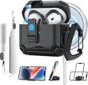 Leonids for Airpods 4 Case with Lock Lid & Cleaner Kit & Stand Design, Shockproof Protective Case for AirPods 4th Gen(2024, USB C) (Black)