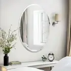 Large Oval Wall Mirror Silver Accent Decorative Mirror Bathroom Makeup Mirror