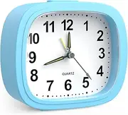 ORIA Analog Alarm Clock, Silent Analog Clock, Non Ticking Desk Clock Bedside Clock with Night Light, Snooze Function, Battery Powered Small Clock for Teen, Elderly, Home, School, Office, Trip -Bllue