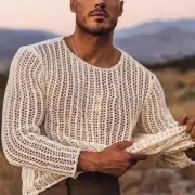 Mens Long Sleeve Mesh Fishnet T Shirt Casual Muscle Blouse T Shirt Top