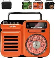 Retrowave 7-in-1 Radio, Portable Am Fm Radio Bluetooth Rechargeable Battery Operated, with Bluetooth/Tf/U Disk/Aux Playback, Fm/Am/Sw Radios, LED Lighting, Sos Alarm (Orange)