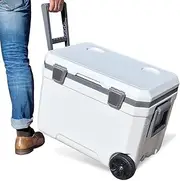 Hard Cooler Box 1.5 gal (45 L) Cold 60 Hours with Tires, Water Drain Stopper, Fishing Cooler, Large Cooler Box