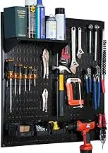 Wall Control 30-WGL-200 BB Metal Pegboard Utility Tool Organizer Storage Kit - Black Pegboard & Black Accessories