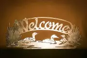 Welcome Duck Pond Scene Plasma Cut Metal Wall Art Hanging Home Decor