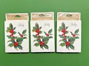 Vintage Hallmark Bridge Three Table Tally Cards Christmas Holly & Berries NEW