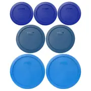 Pyrex (3) 7200-PC Cadet Blue Lids, & (2) 7201-PC Blue Spruce Lids, & (2) 7402-P