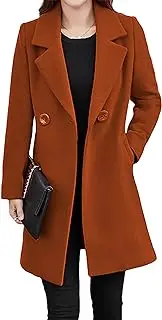 [Tanming] Womens Elegant Notched Collar Button Wool Blend Solid Long Pea Coat