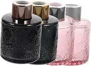 EXQUIMEUBLE 4Pcs Embossed Diffuser Bottles Elegant Decorative Containers for Aromatherapy for Home Office and Lid Colors Included