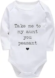 [WOOYONGING] Take Me To My Aunt You Peasant Summer Romper Baby Boy Long Sleeve Girls Rompers White Onesie for Baby Boys 0-3 Mo