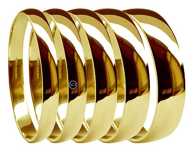 18ct Yellow Gold D-Shape Wedding Rings Medium 2, 3mm 4mm 5mm 6mm 750 UK HM Band
