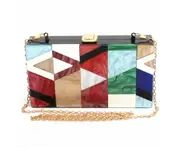 Women Geometric Design Colored Acrylic Clutch Chain Bag-Green