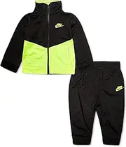 [Nike] Boy`s Full Zip Track Jacket & Jogger Pants 2 Piece Set (Black(66F192-KE4)/Volt, 7 Years)