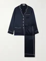 [Olivia von Halle] Olivia von Halle - Coco Silk-satin Pajama Set - Navy - small small Blue