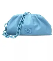 Badgley Mischka Wrapped Frame Clutch Chain Strap Blue Purse NWT MSRP $129 Vegan