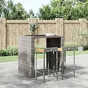 Bar Stools 2 pcs Grey Poly Rattan and Solid Wood Acacia Bar Chair