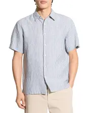 Theory Irving Linen Short Sleeve Shirt in Summer Stripe
