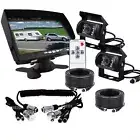 7" Monitor+2x Reversing CCD Camera 4Pin Rearview 2ch Suzy Coil Trailer Cable Kit