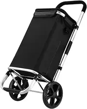 Foldable Shopping Cart ，with Wheeled Handcart, Waterproof, Lightweight and Multifunctional, 45L Folding Grocery Bag Basket, Aluminum Shopping Cart (Black)