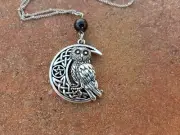 Owl Crescent Moon Pentacle Celtic Knot Silver Necklace pagan witch witchcraft