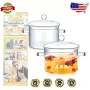 Clear Glass Saucepan Set - 2 Pcs (1.5L & 1.9L) with Lids for Stovetop Cooking