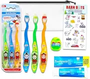 Thomas and Friends Oral Care Traveling Kit for Kids - Bundle of 3 Toothbrushes, Toothpaste, Floss, Travel Bag, More | Thomas The Train Toothbrush Set