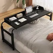 Rolling Overbed Table with Wheels, Adjustable Laptop Stand for Bed, Height and Angle Adjustable, Mobile Bedside Desk for King and Queen Beds, Convenient Over Bed Workstation