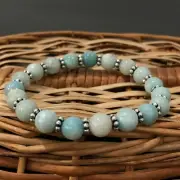Natural "Blue Amazonite" Gemstone Round Beaded Chakra Stretchable Bracelet 7.5"