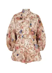 Zimmermann August Floral-print Linen Playsuit - Cream 4 (UK 16 / XL)