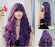 Women's Purple Mixed Pink Wig Long Fluffy Curly Wavy Hair Wigs for Girl Synthetic Party Wigs