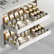 Uandhome Pull Out Cabinet Organizer,Extendable Slide Out Drawer Storage Shelves for Kitchen Cupboard with Adhesive Film,Roll Out Shelf Storage for Kitchen Base Cabinet Organization,Pantry,Bathroom (L)
