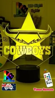NTH QLD COWBOYS RUGBY LEAGUE Personalised 3D LED Night Light Colour Change Lamp
