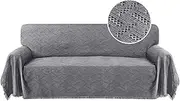 [H.VERSAILTEX] Cotton Sofa Cover Washable Sofa Couch Covers Textured Geometrical Jacquard Fabric Sofa Cover Living Room Sofa Throws Sofa Slipcovers for Pets, Kids(180cm x 300cm, X-Large, Grey)