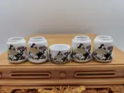 1set 5pcs Asian Bamboo Bird Cage Red-crowned crane Ceramics cups丹顶鹤.鸟食杯70197