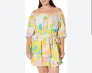 City Chic Plus Size 16 Eileen Yellow Floral Dress MSRP $129 NEW NWT