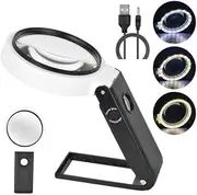 Magnifying Glasses with Light and Stand, 10X 25X Handheld Lighted Magnifier, Large Standing Magnifying Glass with 33 LED Lights for Close Work Coin Stamp Collection