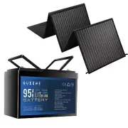 1PC Queens 12V 95AH Lithium Battery 100A 1PC VoltX 12V 160W Mono Solar Blanket