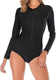 [YUNAR] Women Zipper Wetsuit Long Sleeve High Neck Rash Guard Shirt Monokini One Piece Swimsuit