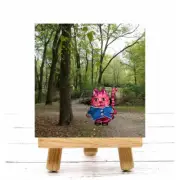 ACEO Print Art Cat in Forest Mixed Media Nature Trees Watercolor & Photography