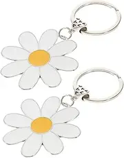 [LIFKOME] 2pcs Daisy Flower Keychain Floral Charm Bag Accessory for Women Girls Enamel Metal Chain Keychains