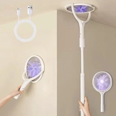 Rotating Head Rechargeable Electric Fly Swatter Racket Electric Mosquito ...