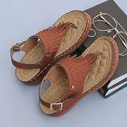 [HHZYT] Casual Wedge Sandals for Women Comfortable Tassel Clip Toe Summer Beach Sandals Fashion Ladies Flip Flops Bohemia Platform Dress Shoes with Ankle Strap,Brown,US4/EU35