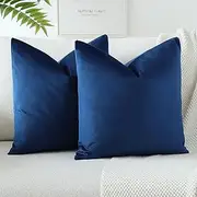 [OTOSTAR] Pack of 2 Velvet Soft Decorative Throw Pillow Covers 18 x 18 Inch Solid Square Cushion Case Couch Home Decor Pillow Covers for Sofa Bedroom Living Room (Dark Blue)
